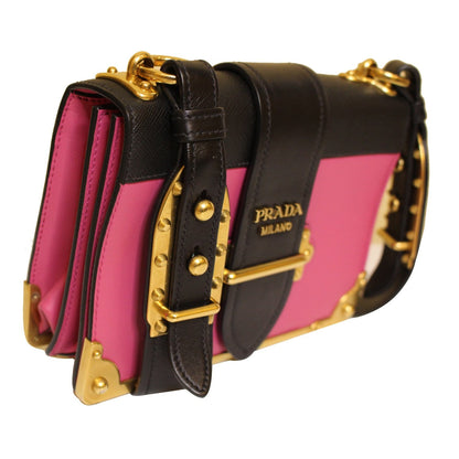 PRADA Cahier City Calf Saffiano Leather Shoulder Bag Black
