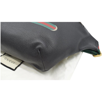 GUCCI Print Medium Leather Belt Waist Bum Bag Black 530412