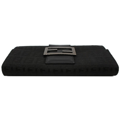 FENDI Zucchino Monogram Canvas Long Bi-Fold Wallet Black