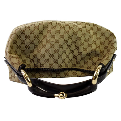 GUCCI Horsebit GG Canvas Large Hobo Bag Beige