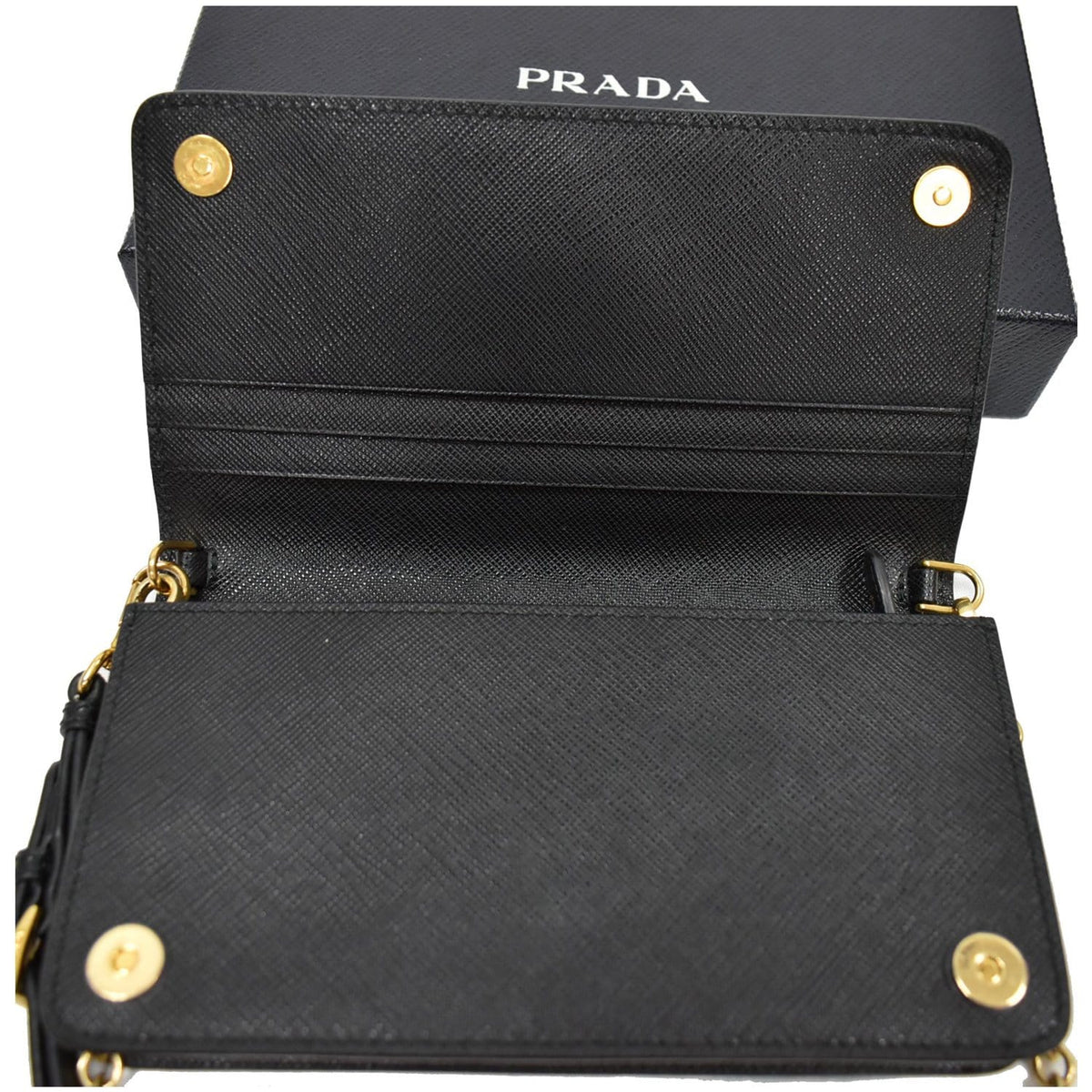 PRADA Mini Saffiano Leather Chain Shoulder Bag Black
