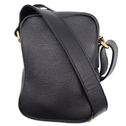 GUCCI Logo Grained Calfskin Leather Messenger Bag Black 574803