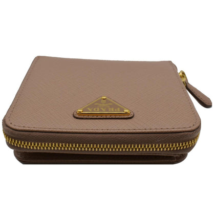 PRADA Small Saffiano Leather Zip Around Wallet Cameo Beige