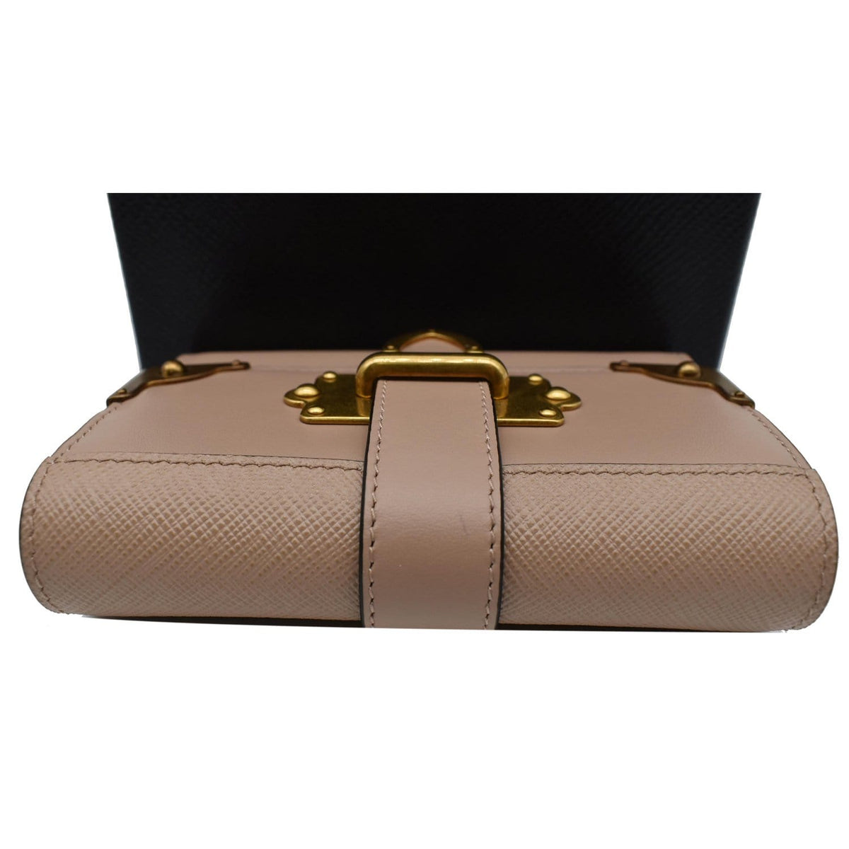 PRADA Cahier Saffiano French Compact Flap Wallet Beige