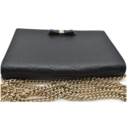 GUCCI Bow Leather Chain Wallet Black 431408
