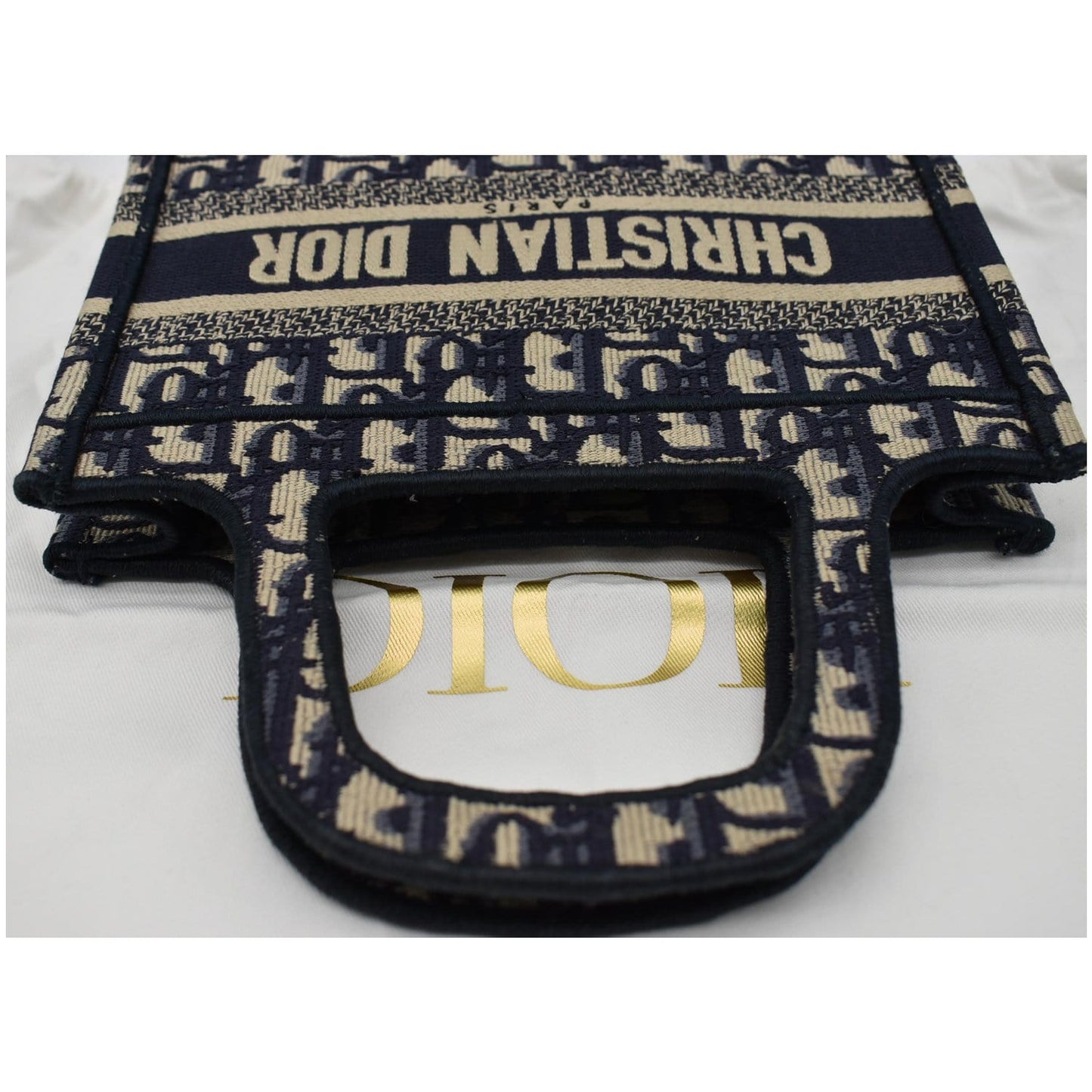CHRISTIAN DIOR Mini Dior Book Oblique Embroidery Tote Bag Blue