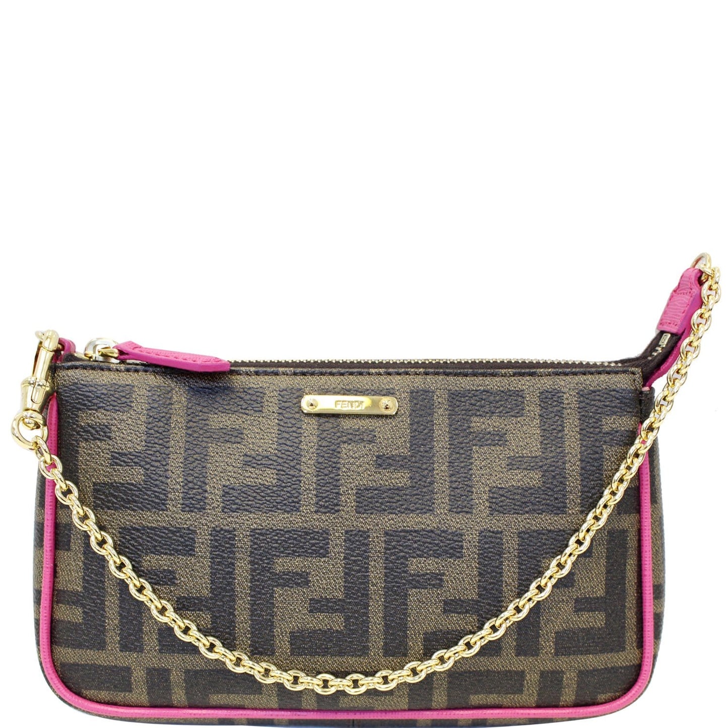 FENDI Spalmati Zucca Pochette Pouch Fuchsia