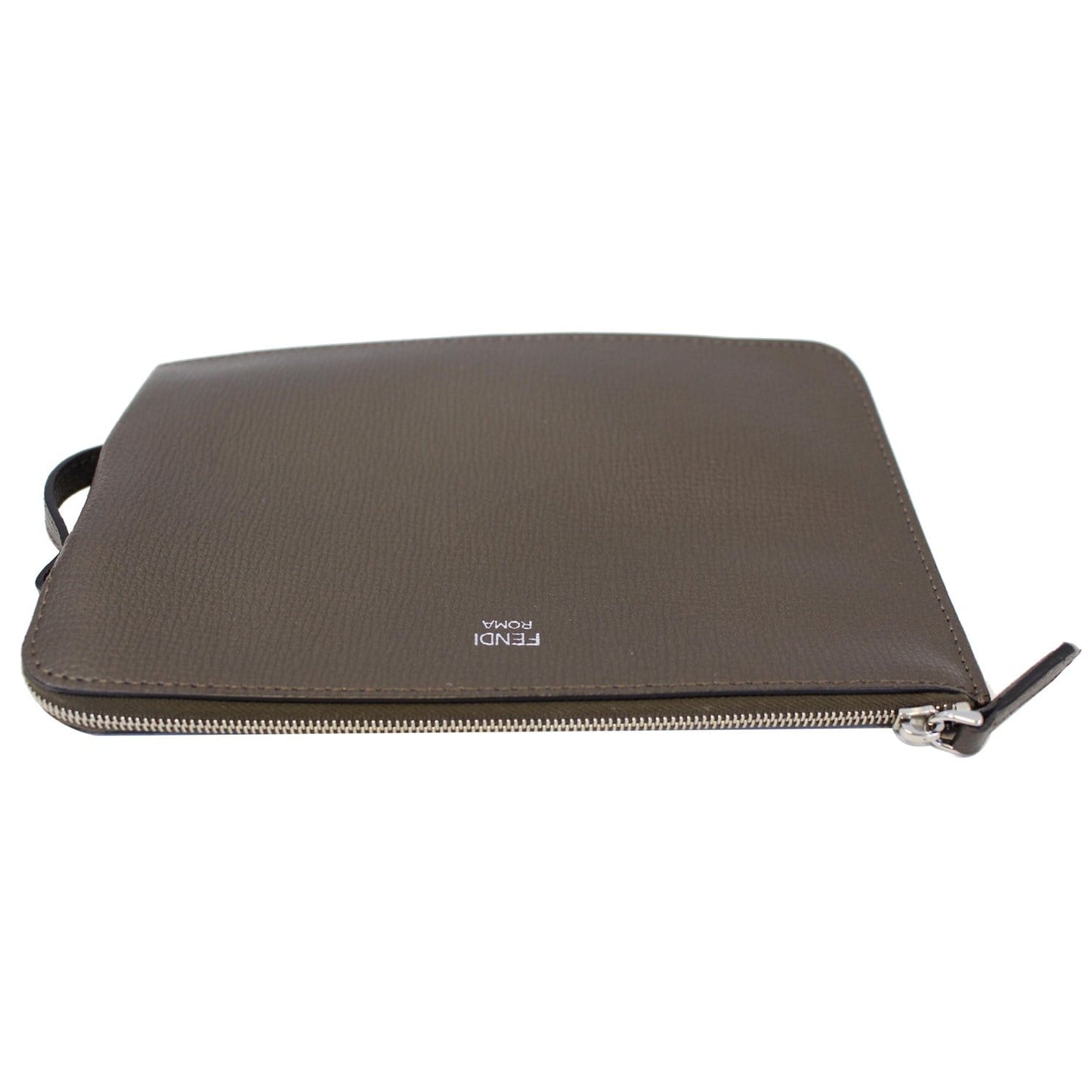 FENDI Leather Wristlet Pouch Charcoal