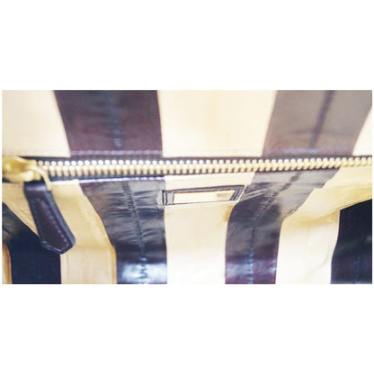 FENDI Peekaboo Striped Eel Skin Leather Shoulder Bag Brown