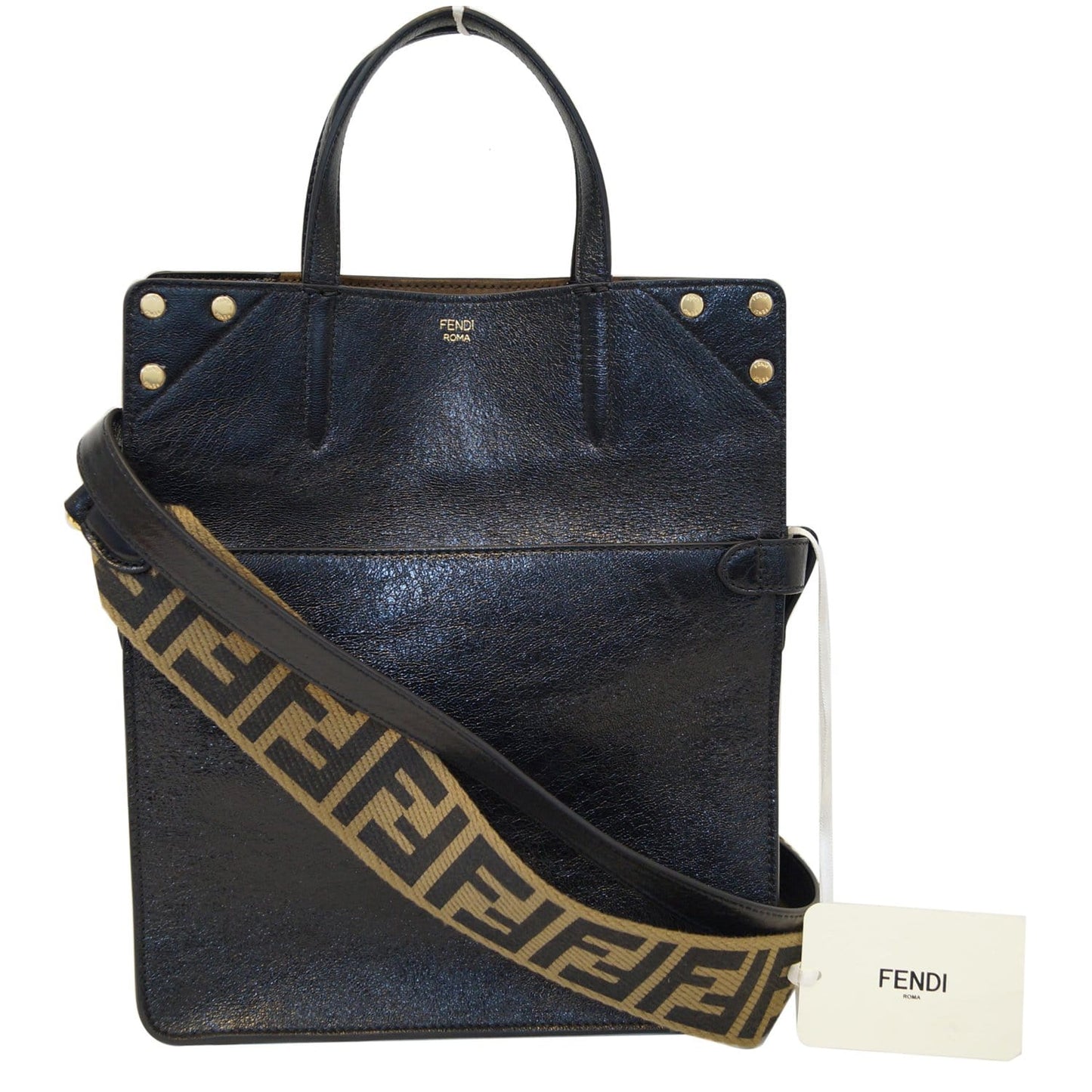 FENDI Flip Large FF Motif Calf Leather Crossbody Bag Black