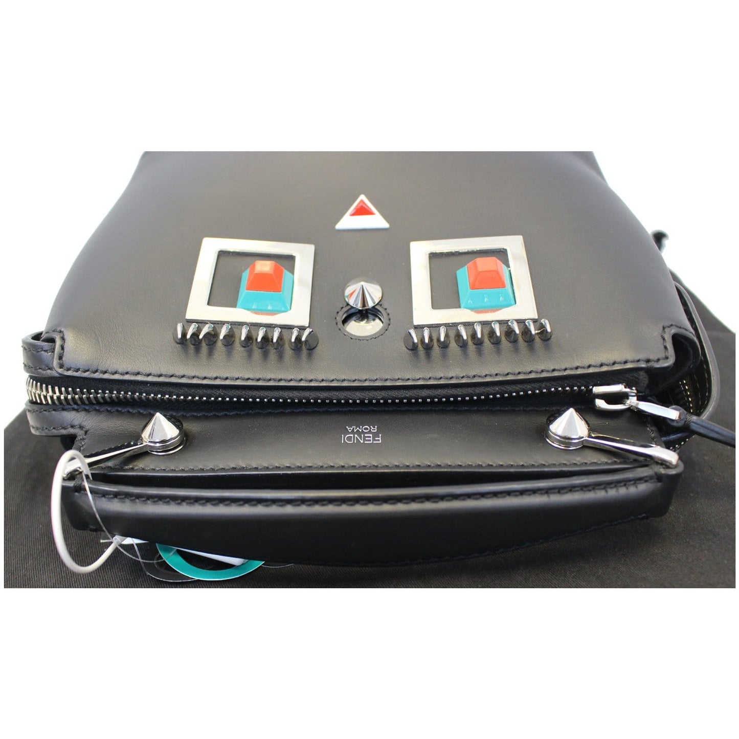 FENDI DotCom Faces Click Top Handle Embellished Leather Shoulder Handbag - Last Call