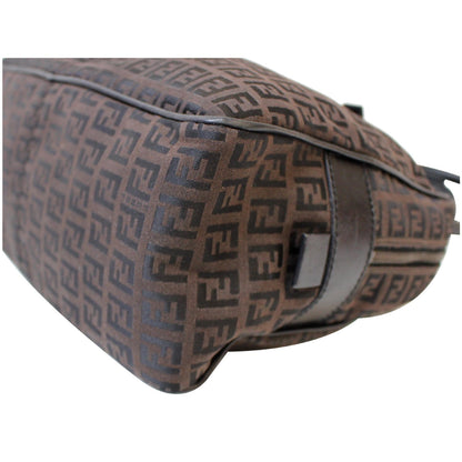 FENDI Top Handle Zucca Fabric Canvas Tote Brown