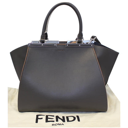 FENDI Petite 3Jours Calfskin Leather Tote Bag Dark Grey