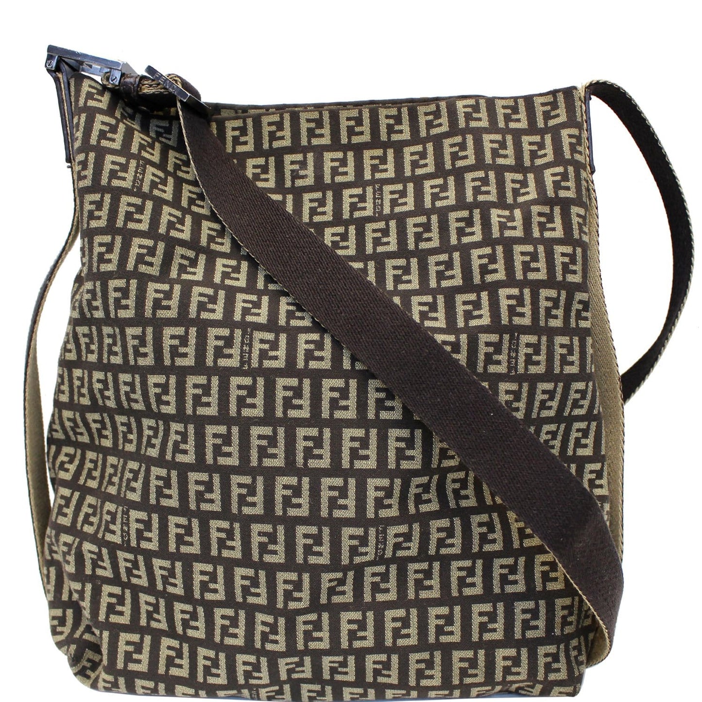 FENDI Zucchino Canvas Crossbody Bag Brown