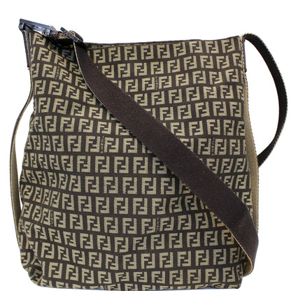 FENDI Zucchino Canvas Crossbody Bag Brown