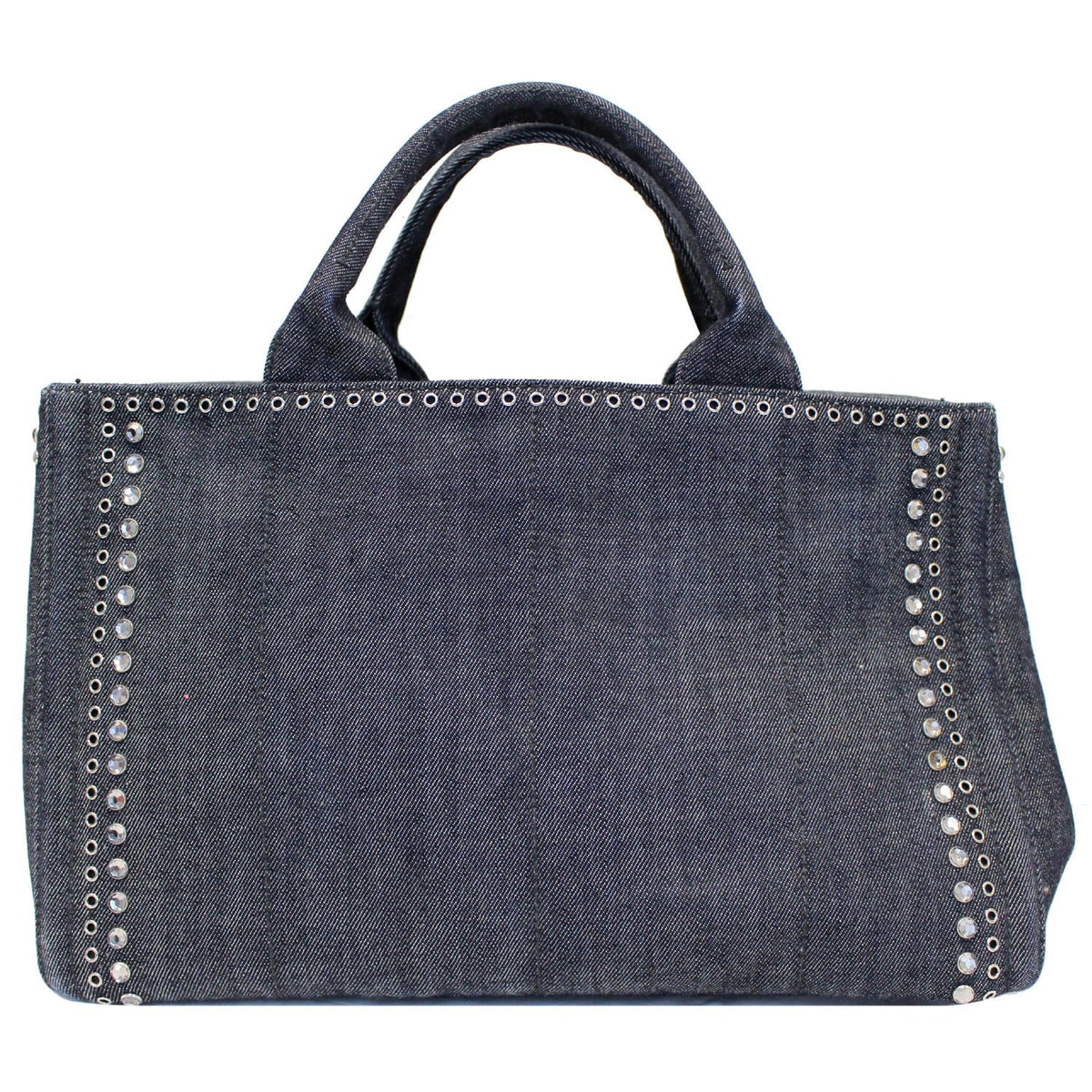 PRADA Canapa Jeweled 2way Tote Bag Denim - Last Call