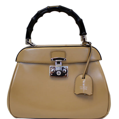 GUCCI Lady Lock Calfskin Bamboo Top Handle Bag Beige 331830