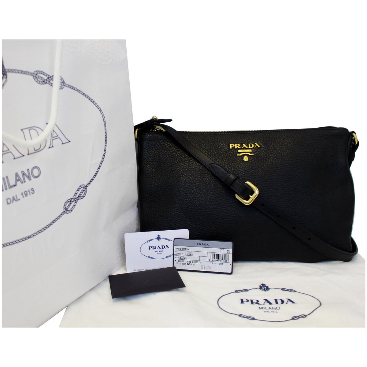 PRADA Vitello Daino Leather Crossbody Bag 1BH050 Black