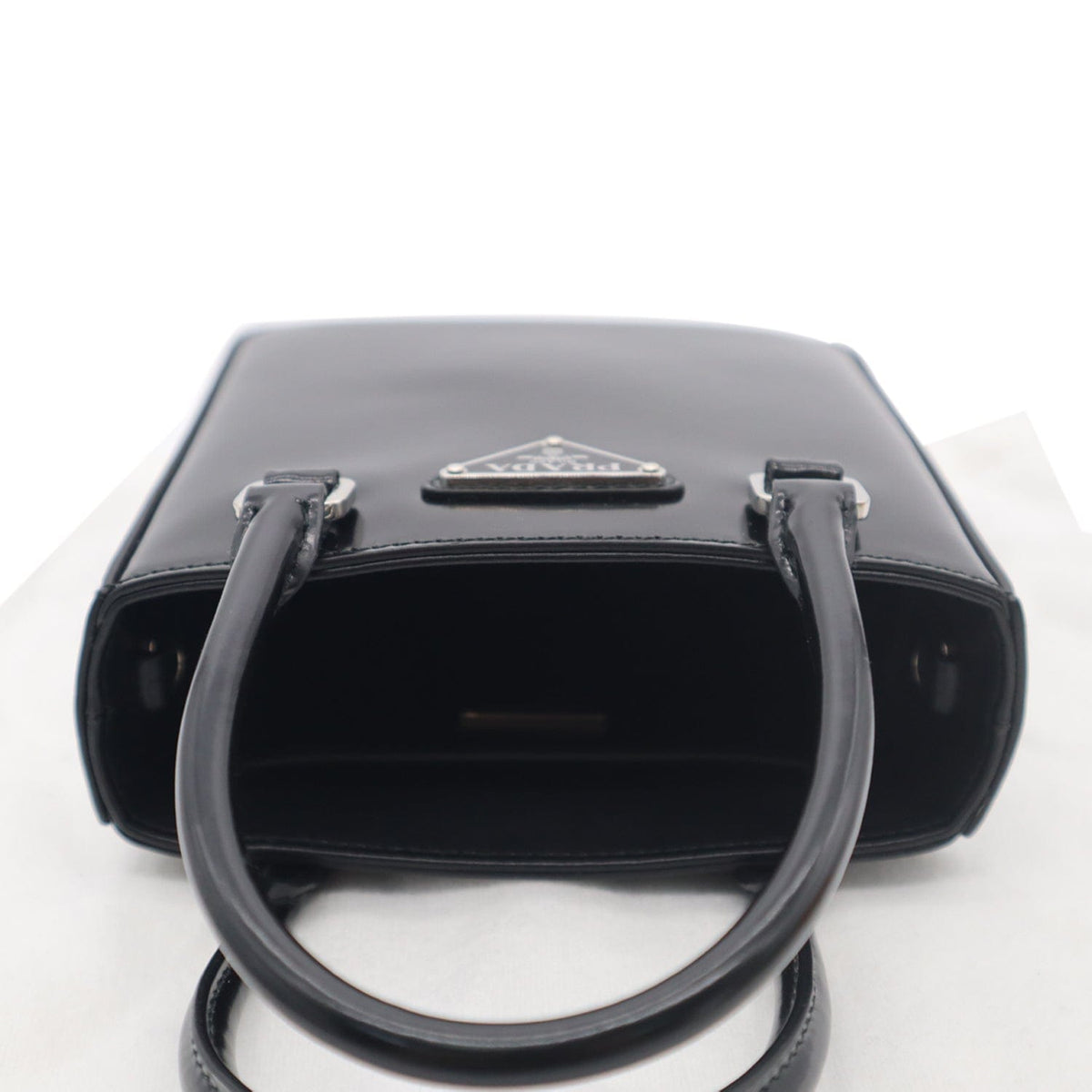 PRADA Small Brushed Leather Tote Shoulder Bag Black