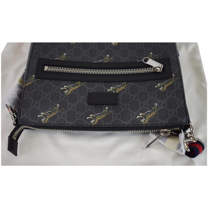 GUCCI Bestiary Tigers GG Supreme Square Messenger Bag Black 474137