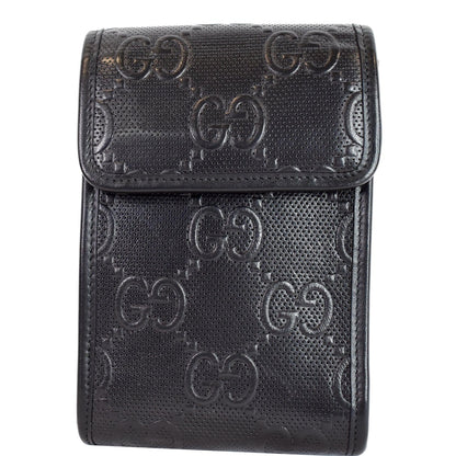 GUCCI GG Embossed Leather Mini Messenger Bag Black 625571