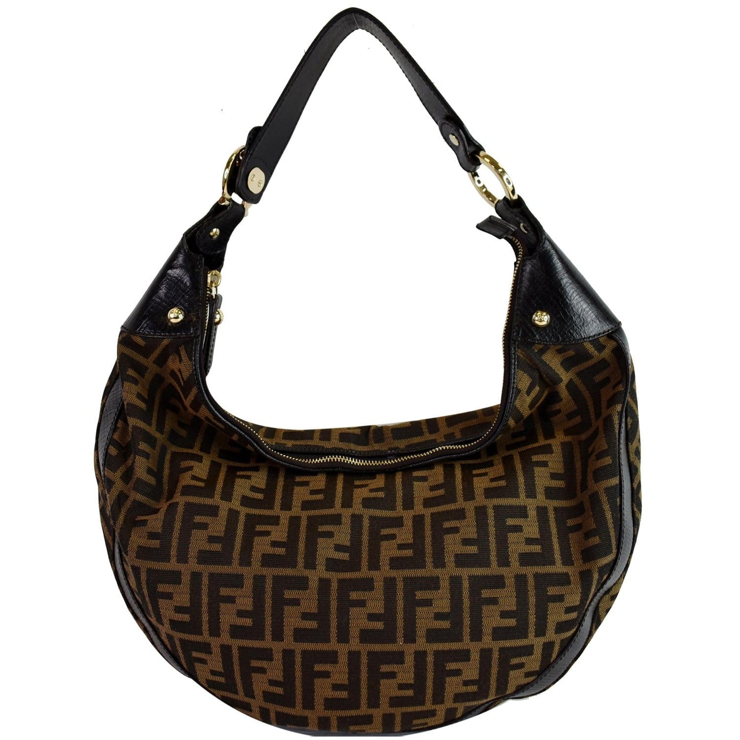 FENDI Half Moon Zucca Canvas Hobo Bag Brown