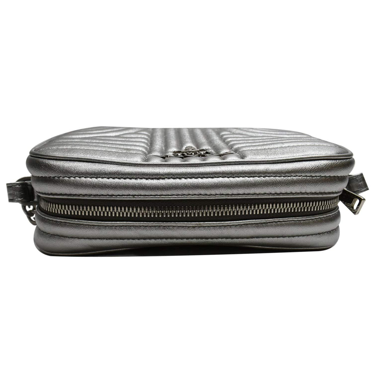 PRADA Diagramme Leather Crossbody Bag Metallic Silver