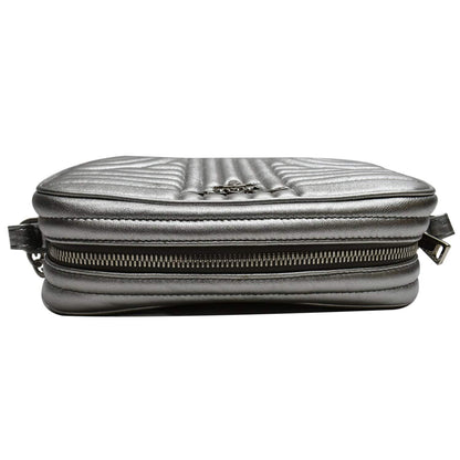 PRADA Diagramme Leather Crossbody Bag Metallic Silver