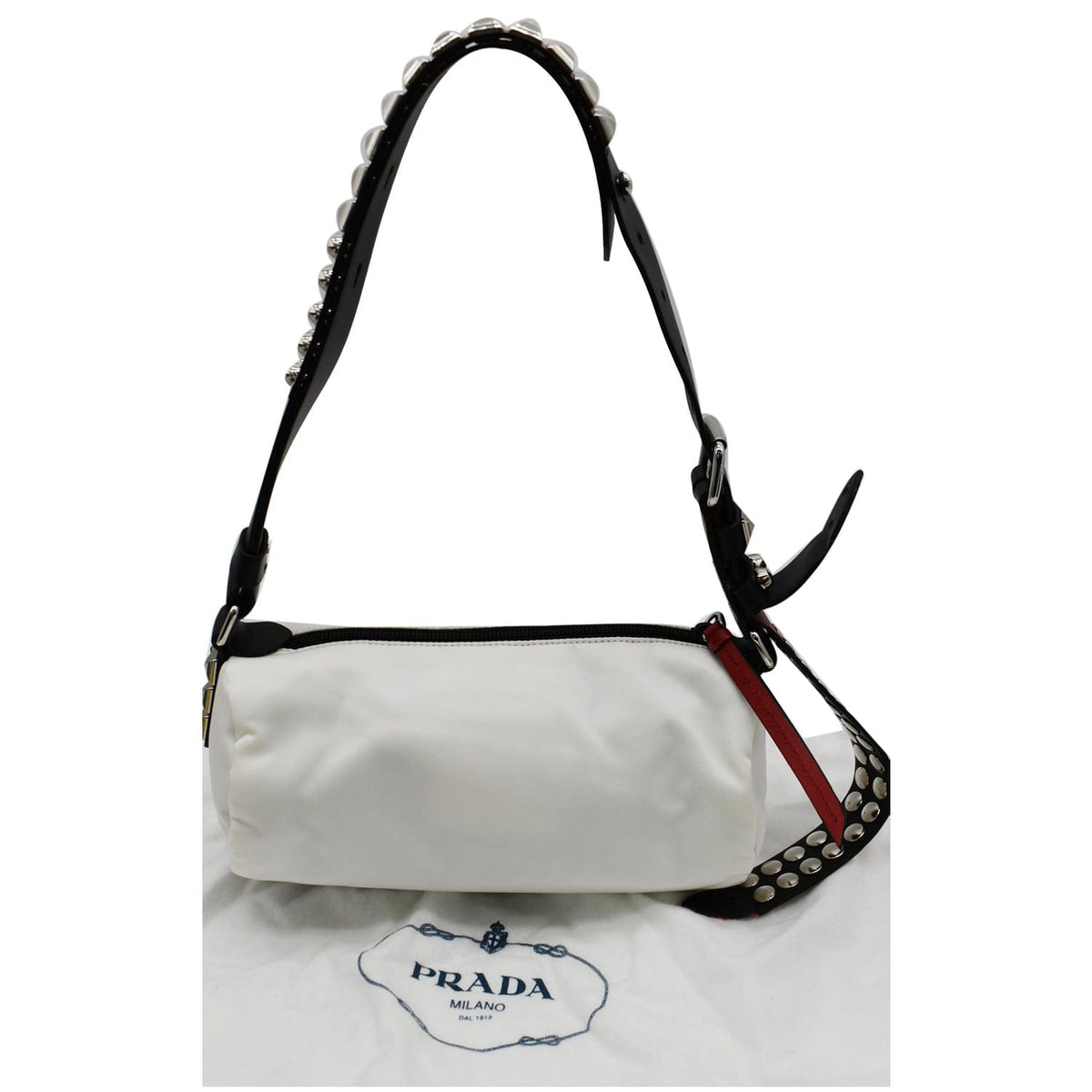 PRADA New Vela Cylindrical Nylon Shoulder Bag White