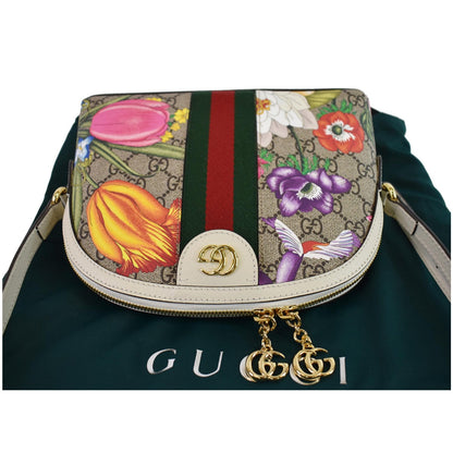GUCCI Ophidia Flora Small Supreme Canvas Shoulder Bag Beige 499621
