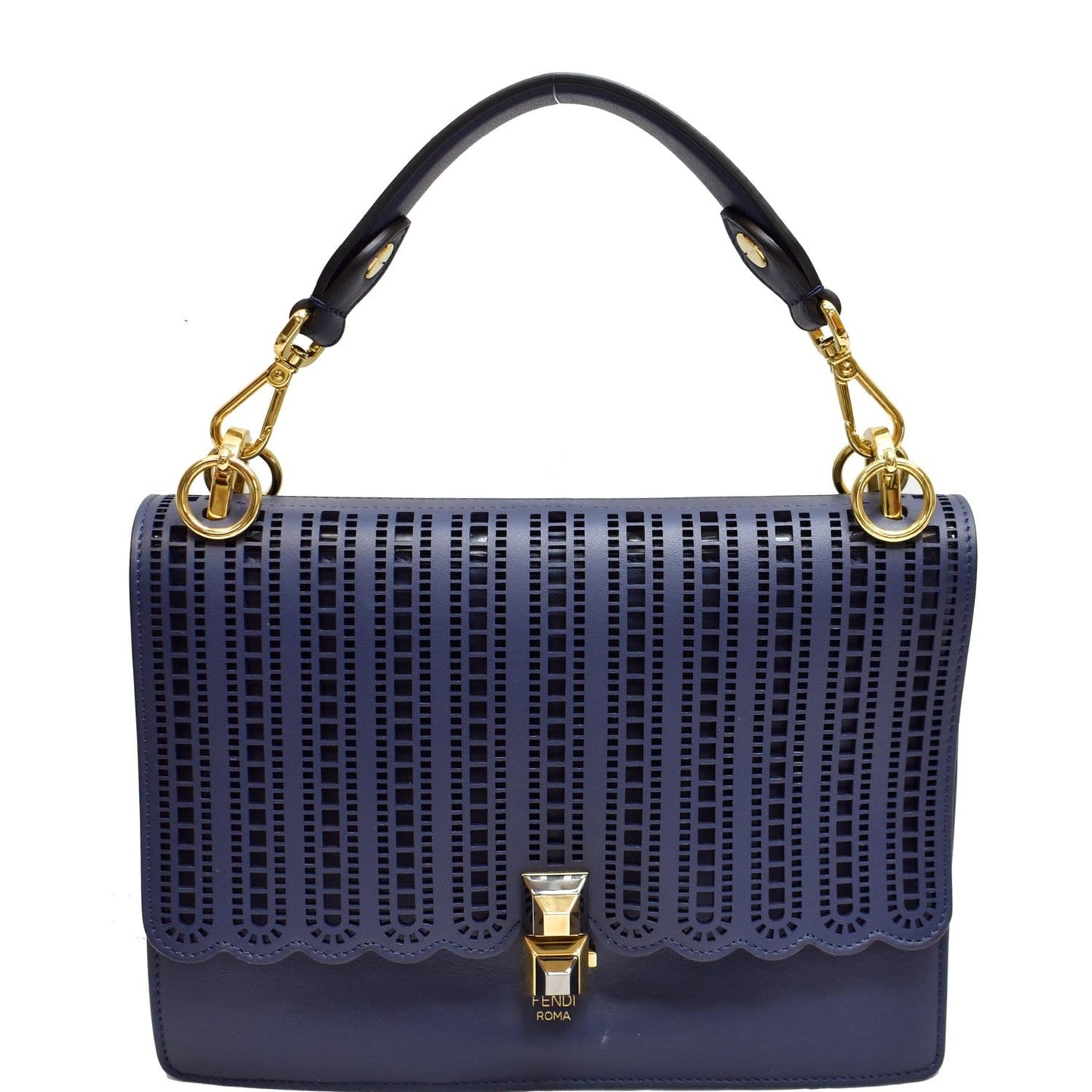 FENDI Small Kan I Perforated Leather Shoulder Bag Blue