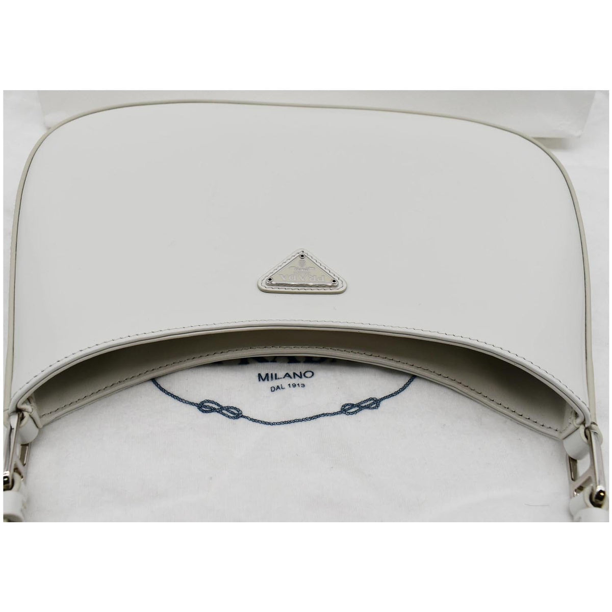 PRADA Cleo Brushed Leather Shoulder Bag White