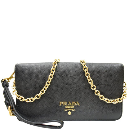 PRADA Mini Saffiano Leather Chain Shoulder Bag Black