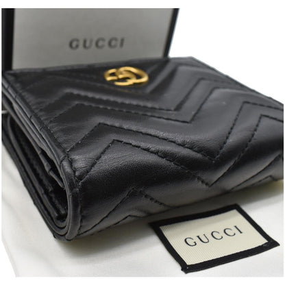 Gucci Marmont GG Matelasse Leather Card Case Wallet Black 466492