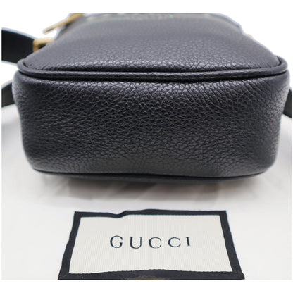 GUCCI Logo Grained Calfskin Leather Messenger Bag Black 574803