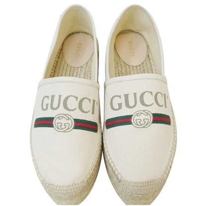 GUCCI Logo Sylvie Espadrilles Canvas Platform Off White 525989 US 8