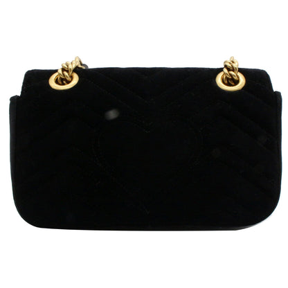 Gucci GG Marmont Floral Gems Mini Velvet Matelasse Embroidered Shoulder Bag Black