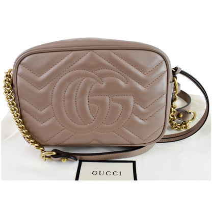GUCCI GG Marmont Matelasse Mini Leather Crossbody Bag Dusty Pink 448065