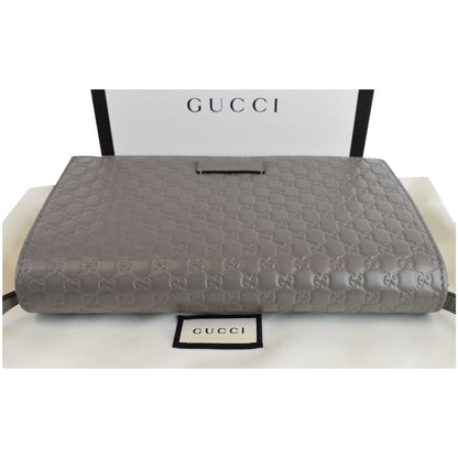 GUCCI Micro Guccissima Leather Crossbody Wallet Grey 466507