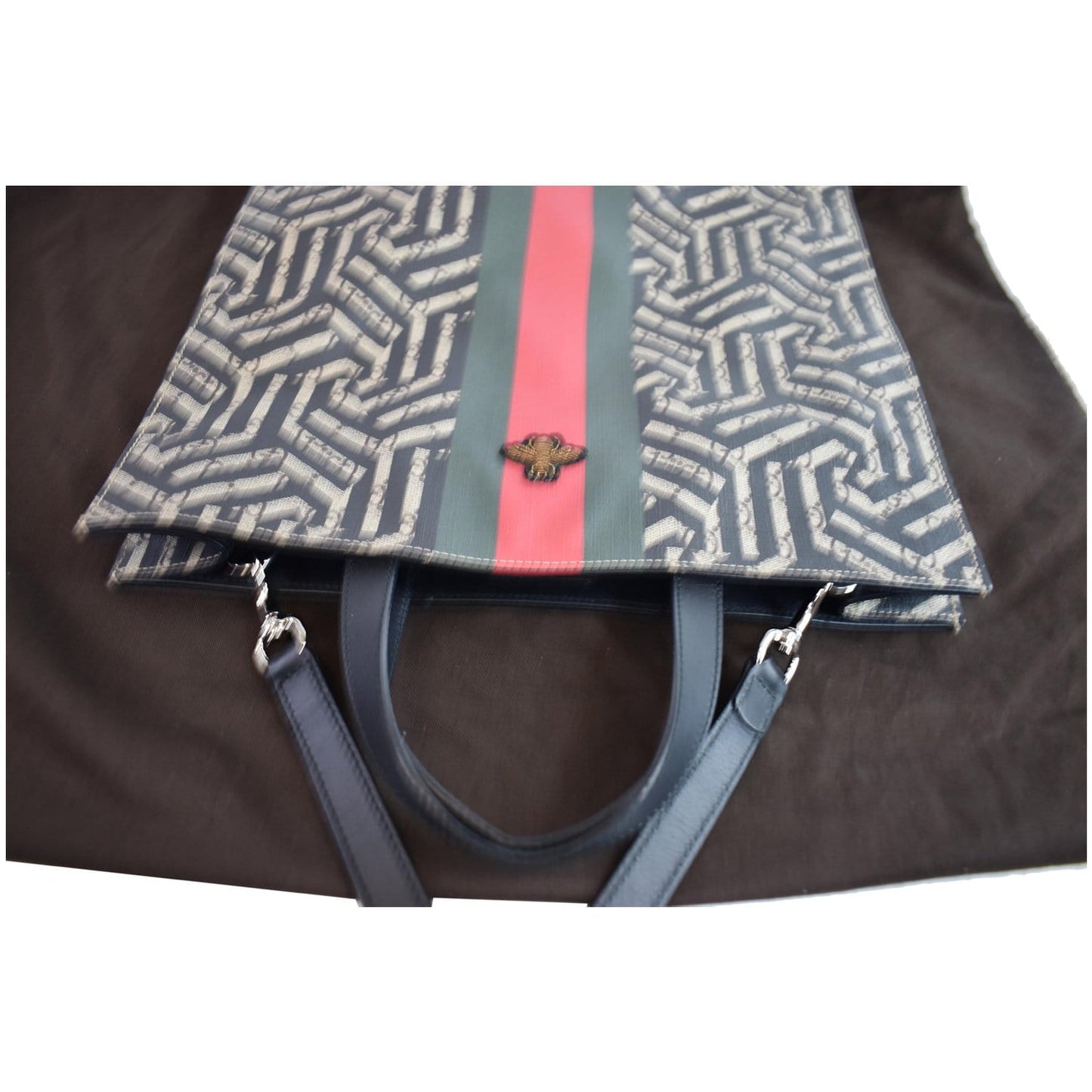 GUCCI Caleido Print Web Canvas Tote Bag Beige/Black 450950