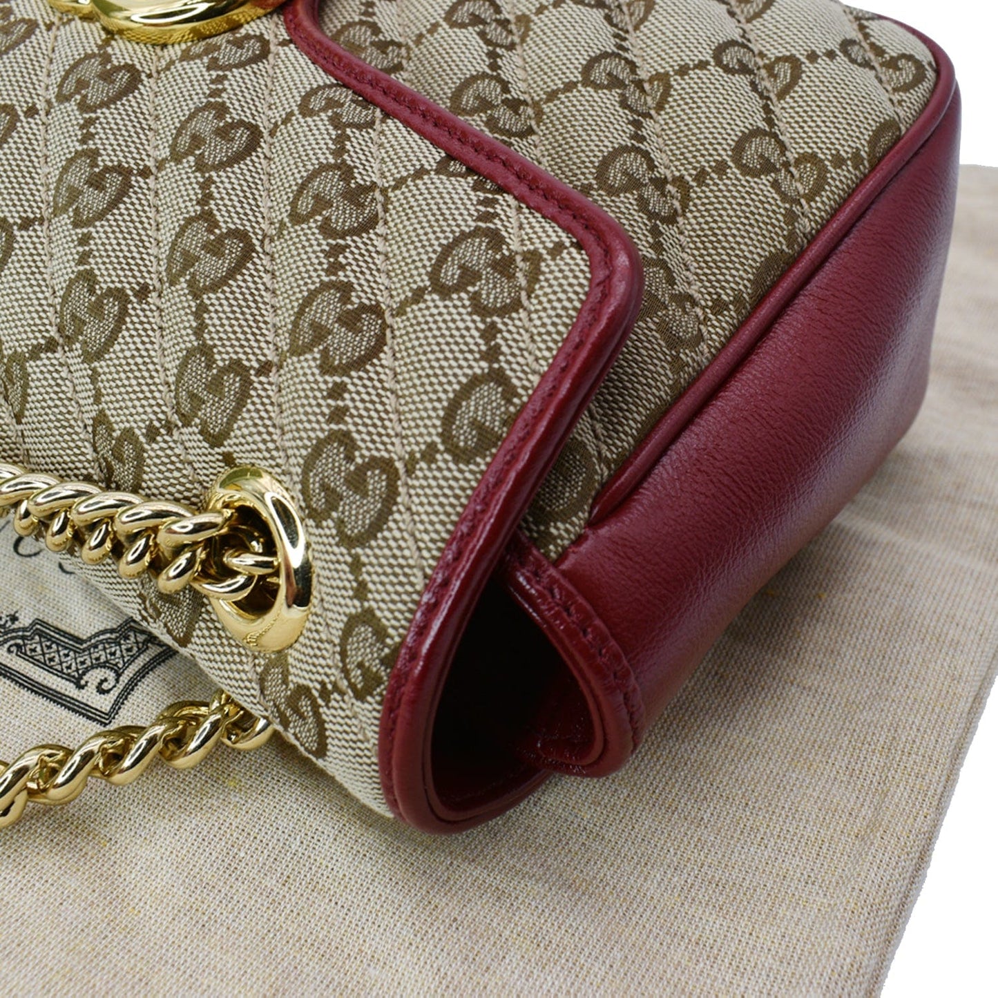 GUCCI GG Marmont Small Matelasse Canvas Shoulder Bag Beige 443497