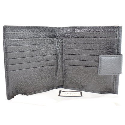 GUCCI French Flap Leather Wallet Black 456122
