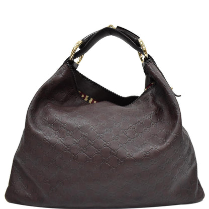 GUCCI Horsebit Large Guccissima Leather Hobo Bag Dark Brown 114900