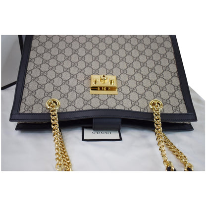 GUCCI Padlock Medium GG Supreme Canvas Shoulder Bag Beige 479197