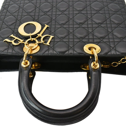 CHRISTIAN DIOR Large Lady Dior Cannage Lambskin Shoulder Bag Black