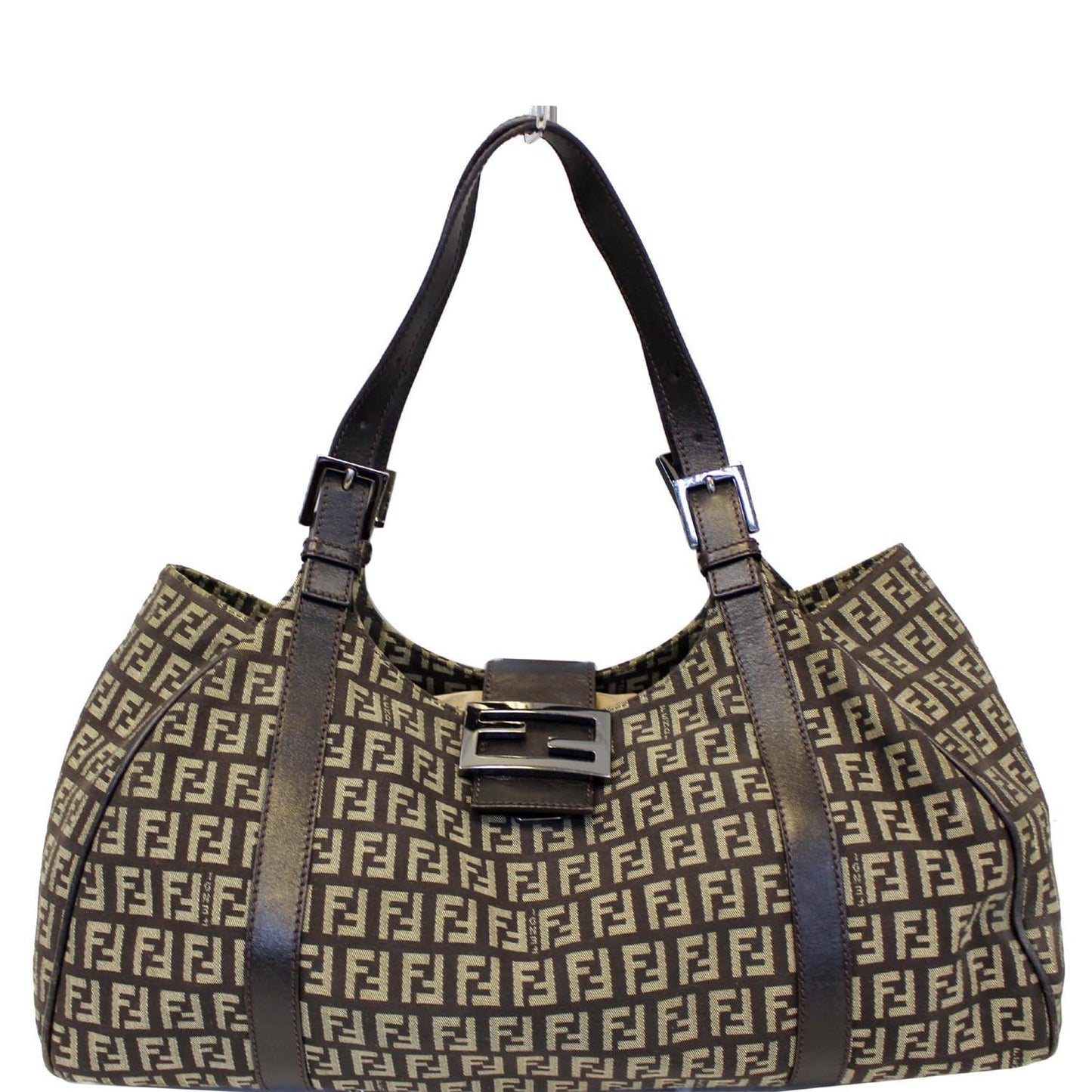 FENDI Zucchino Canvas Shoulder Bag Brown