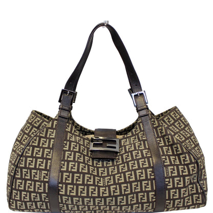FENDI Zucchino Canvas Shoulder Bag Brown