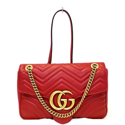 GUCCI GG Marmont Matelasse Red Leather Shoulder Bag