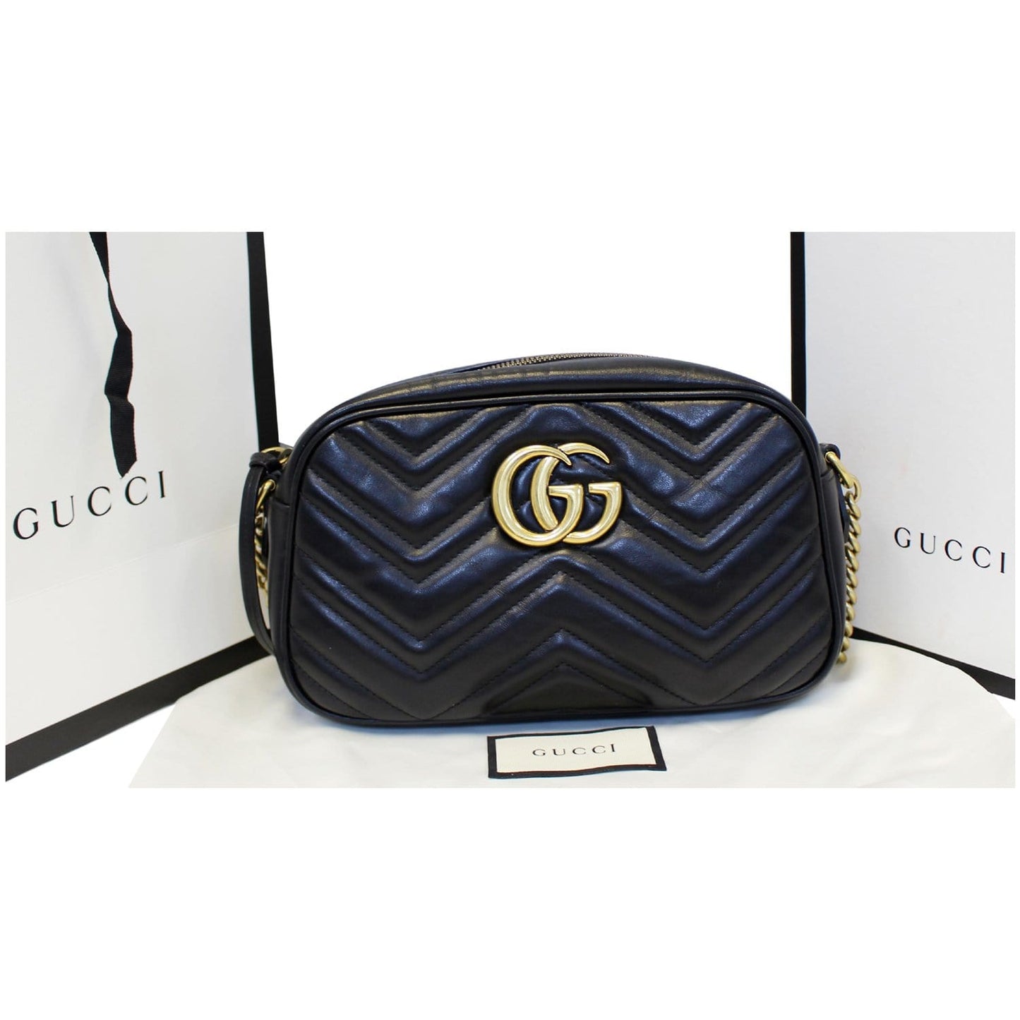 GUCCI GG Marmont Matelasse Small Leather Crossbody Bag Black