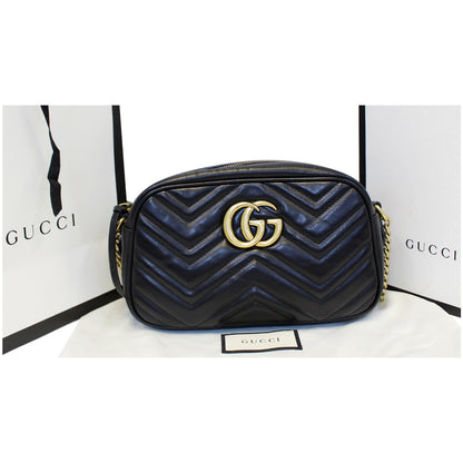 GUCCI GG Marmont Matelasse Small Leather Crossbody Bag Black